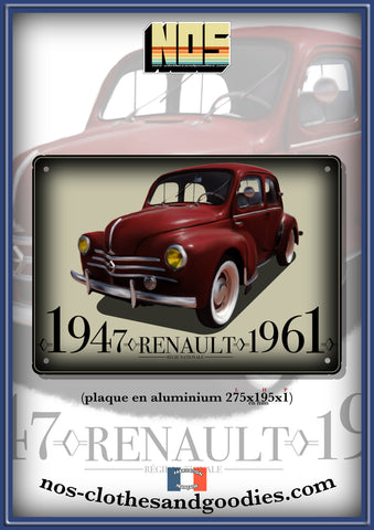 Plaque métal décorative Renault 4cv rouge