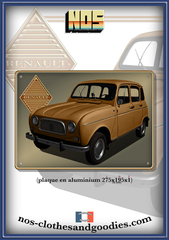 Plaque métal décorative Renault 4L Marron