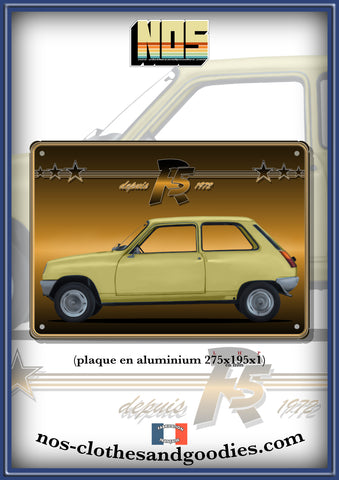 Plaque métal décorative Renault R5 jaune profil