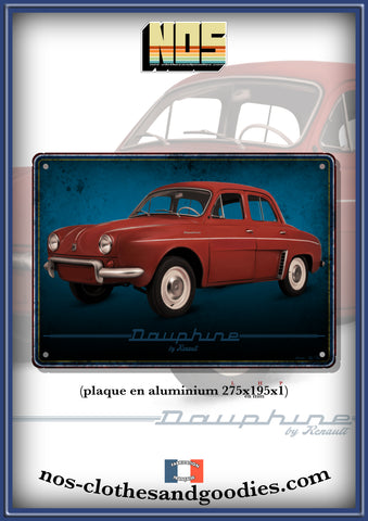 Plaque métal décorative Renault Dauphine rouge 1961