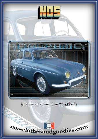 Plaque métal décorative Renault Dauphine bleue