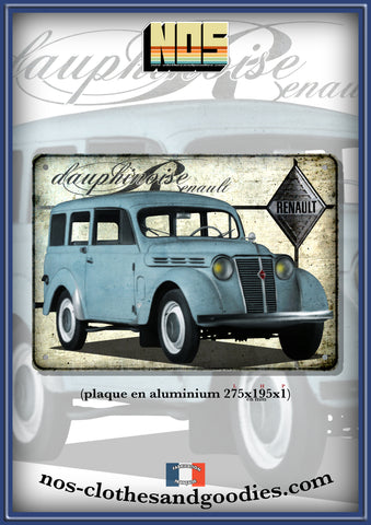 Plaque métal décorative Renault Juvaquatre dauphinoise vert gris
