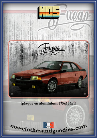 Plaque métal décorative Renault Fuego rouge 1984