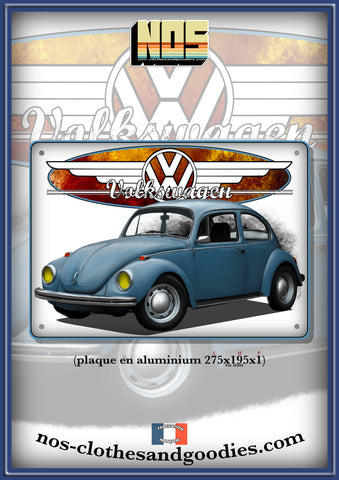 Plaque métal décorative VW Cox 1302 bleue