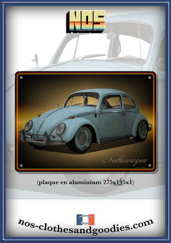 Plaque métal décorative VW cox bleue claire