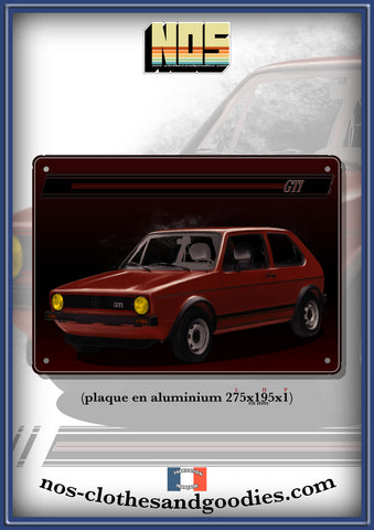 Plaque métal décorative VW Golf GTI rouge