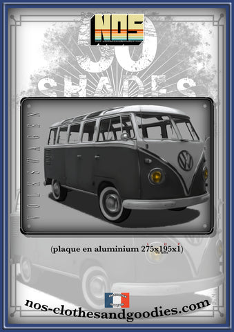 Plaque métal décorative VW T1 split 50 shades of grey