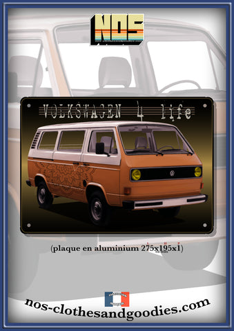 plaque métal type immatriculation us VW combi T3 orange mandala