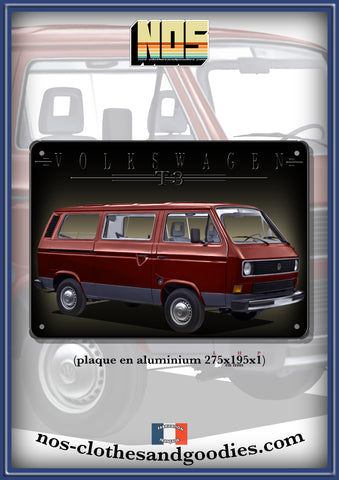 Plaque métal décorative VW combi T3 rouge