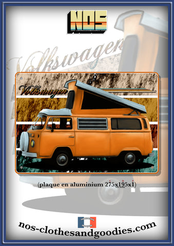 Plaque métal décorative VW T2 camper orange