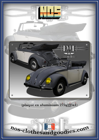 Plaque métal décorative VW cox cabriolet bi ton 1959