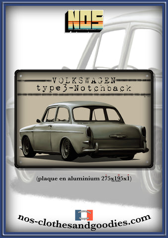 Plaque métal décorative VW Notchback type 3 vw blanc arrière