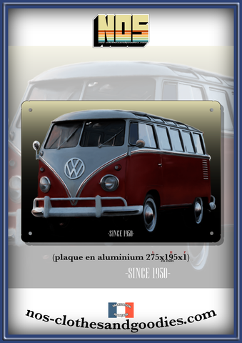 Plaque métal décorative VW Combi / van rouge