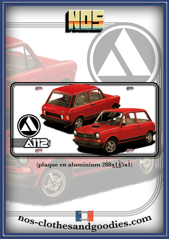 plaque métal type immatriculation us Autobianchi A112 av/ar rouge