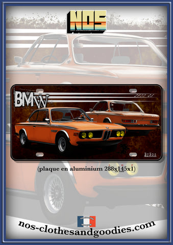 plaque métal type immatriculation us BMW E9 3.00 CSL 2800 orange 1973