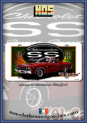 plaque métal type immatriculation us chevrolet el camino SS 1969