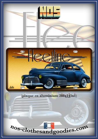 plaque métal type immatriculation us chevrolet fleetline aerosedan bleue 1947