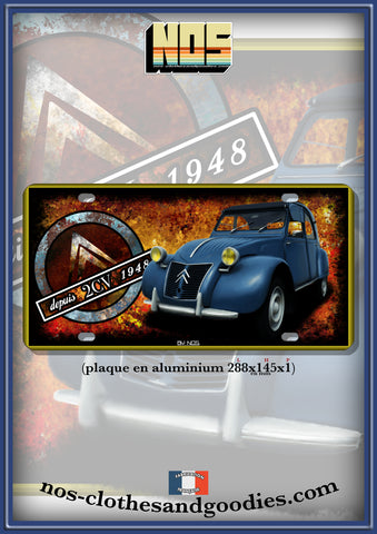 plaque métal type immatriculation Citroën 2cv