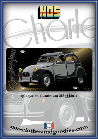 Plaque métal type immatriculation us Citroën 2cv charleston grise chevron