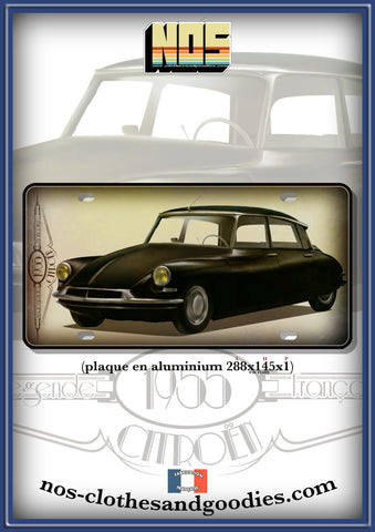 Plaque métal type immatriculation us Citroën DS 19 noire