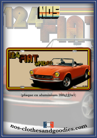 Plaque métal type immatriculation us Fiat 124 spider