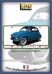 plaque métal type immatriculation us Fiat 500 bleue