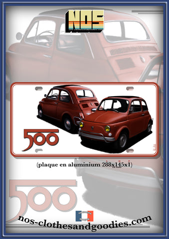 plaque métal type immatriculation US fiat 500 corail av/ar