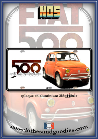 plaque métal type immatriculation us Fiat 500 orange