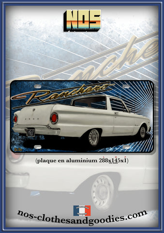 plaque métal type immatriculation us Ford ranchero blanc arrière 1963