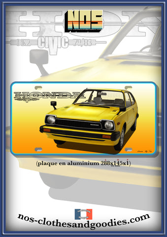 plaque métal type immatriculation us HONDA civic MK2 1300 Jaune