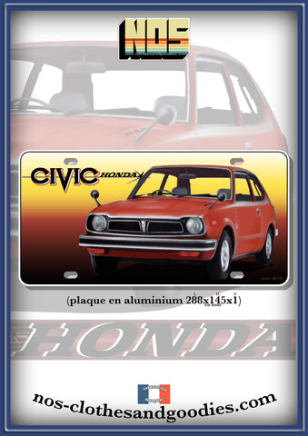 plaque métal type immatriculation us HONDA civic MK1 rouge