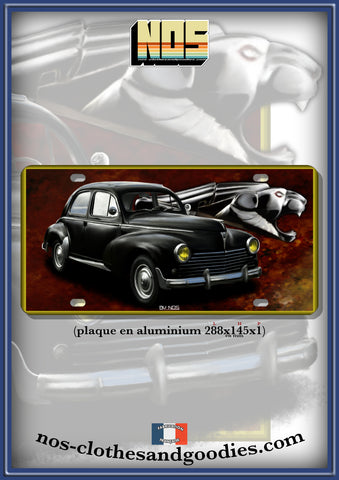 plaque métal type immatriculation Peugeot 203 noire