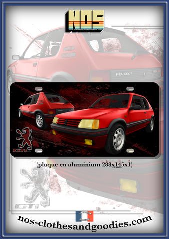 plaque métal type immatriculation us Peugeot 205 GTI Rouge