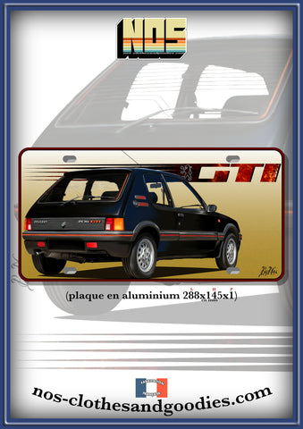 plaque métal type immatriculation us Peugeot 205 GTI noire arrière