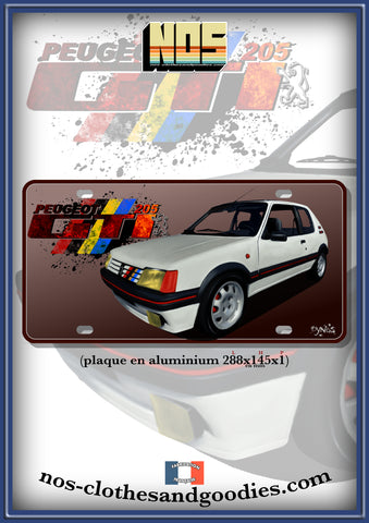 aluminum decorative plate us registration Peugeot 205 GTI white