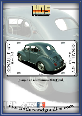 Plaque métal type immatriculation us Renault 4cv verte arrière