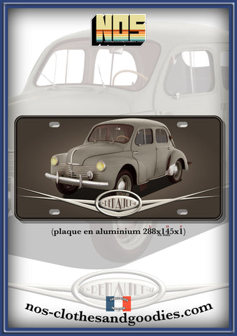 Plaque métal type immatriculation us Renault 4cv beige