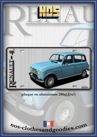 plaque métal type immatriculation us Renault 4L bleue claire 1964