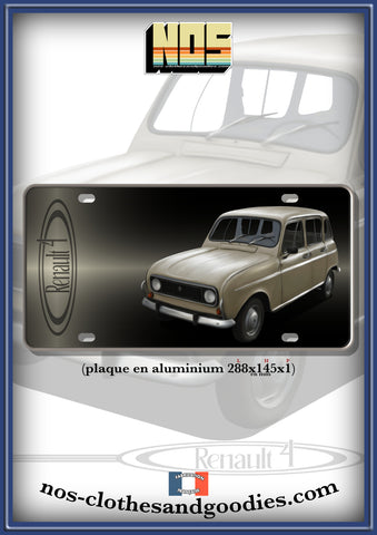 plaque métal type immatriculation us  Renault 4L beige