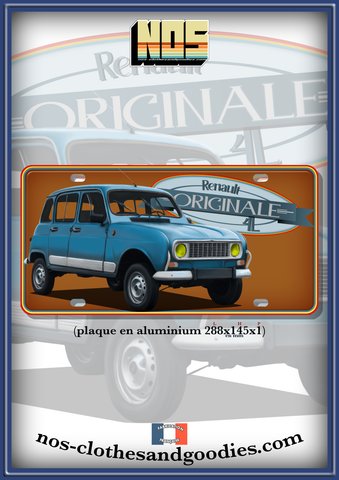 plaque métal type immatriculation us  Renault 4L bleue Originale