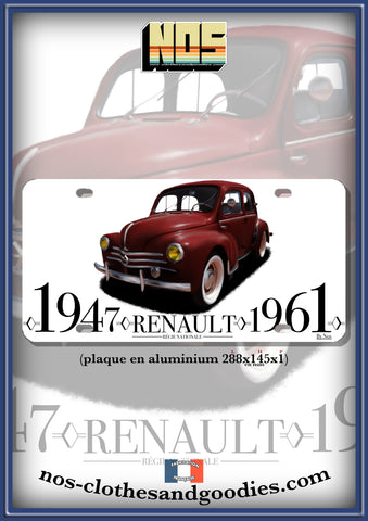 aluminum plate US registration Renault 4cv 3 red mustache