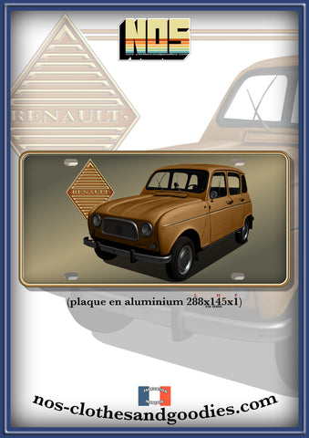 plaque métal type immatriculation us  Renault 4L Marron