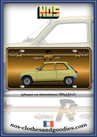 Plaque métal type immatriculation Renault R5 jaune profil