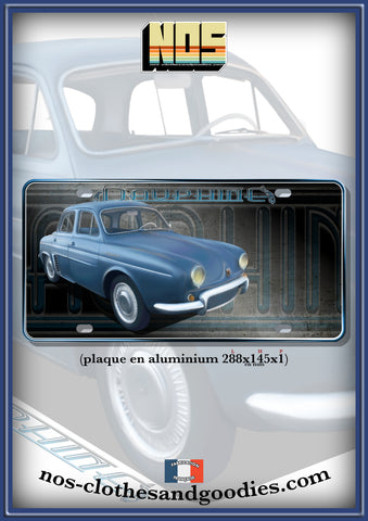 Plaque métal type immatriculation Renault Dauphine bleue