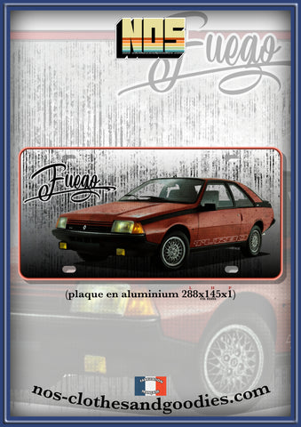plaque métal type immatriculation us  Renault Fuego rouge  1984