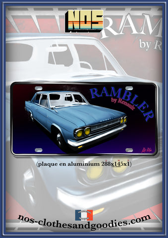 plaque métal type immatriculation Renault Rambler bleue