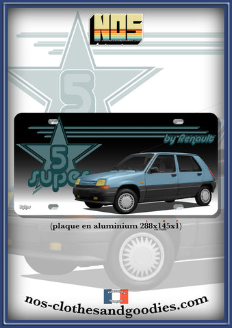 plaque métal type  immatriculation us  renault super 5 bleue