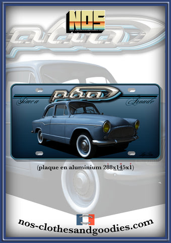 plaque métal type immatriculation us Simca aronde P60 bleue 1960