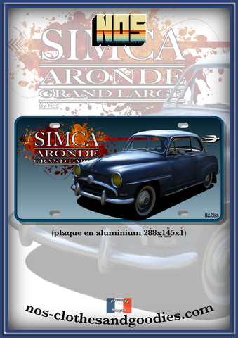 plaque métal type immatriculation us Simca aronde grand large bleu