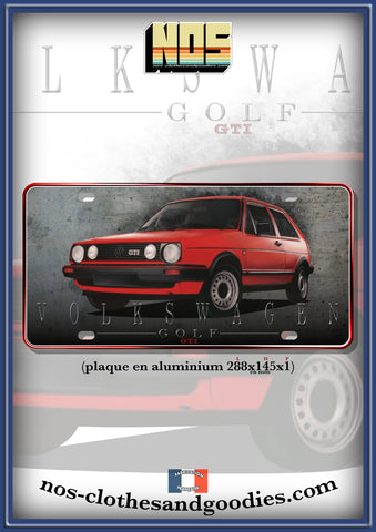 plaque métal type immatriculation us VW Golf 2 GTI rouge